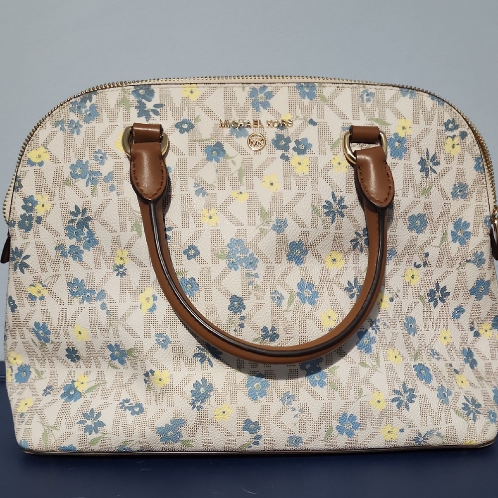 Michael Kors Floral Satchel - Cream, Blue, and Yellow